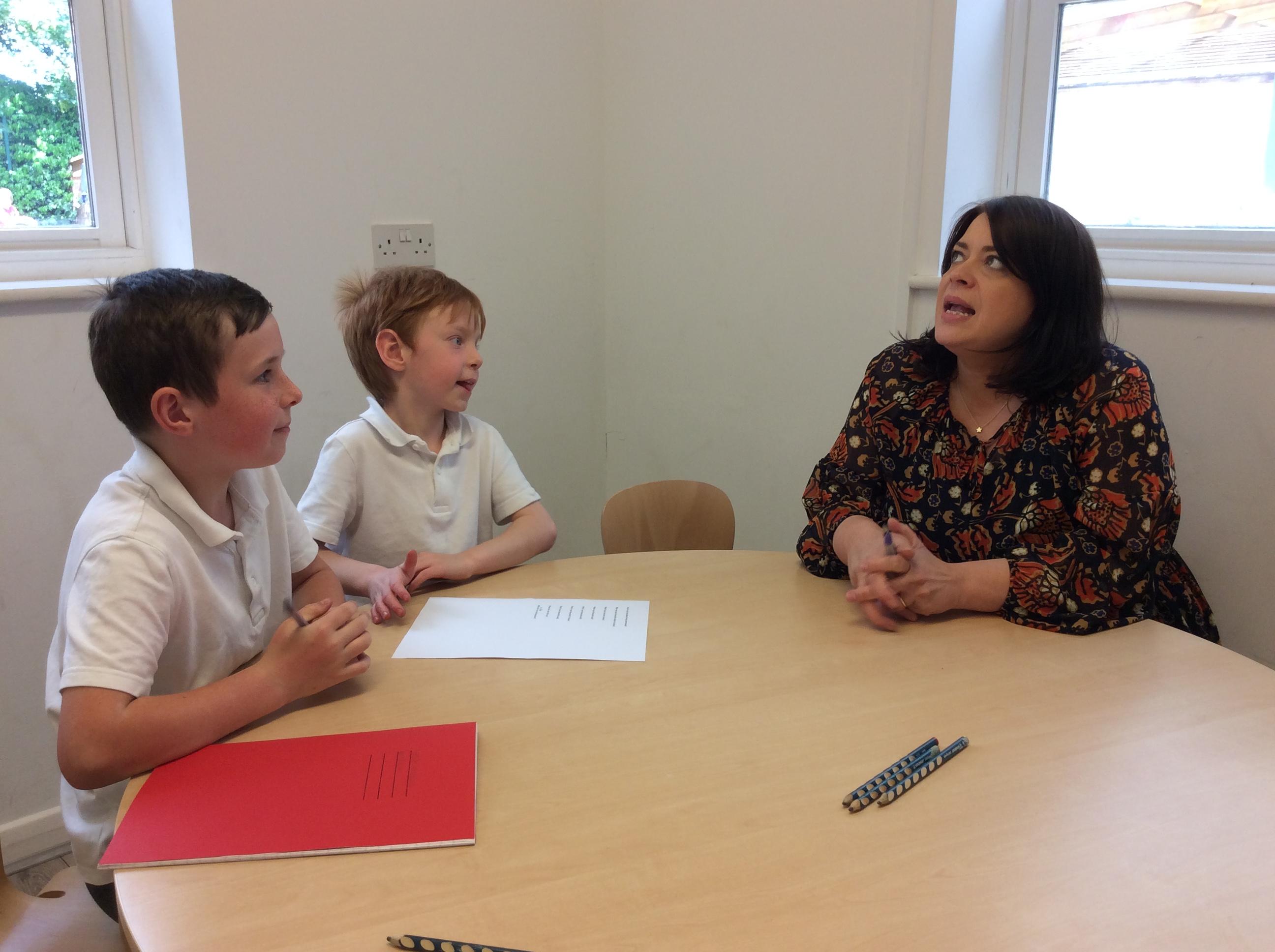 Church School Council members interviewing Mrs. Jones for our May newsletter